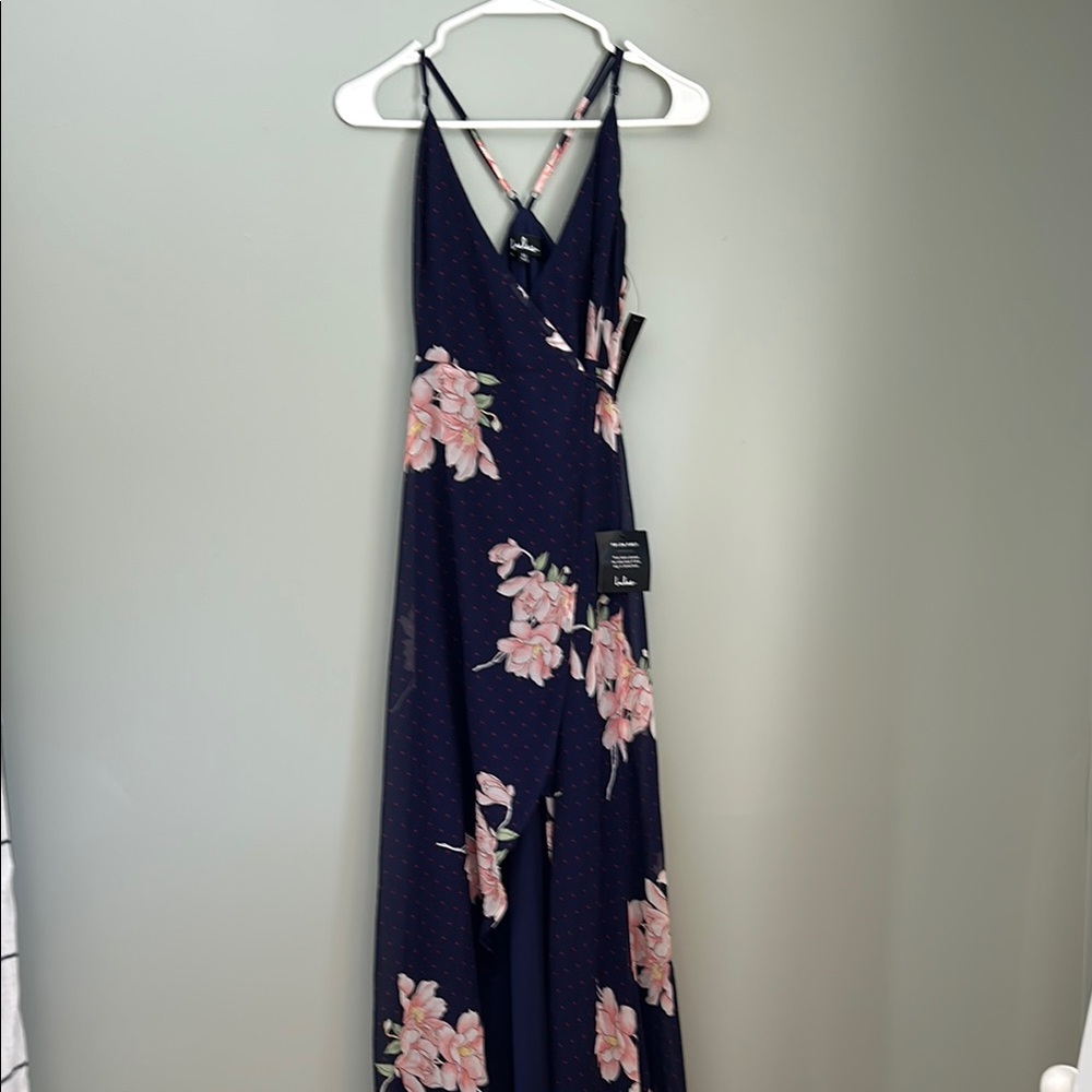 Lulus Navy Blue Formal Maxi Wrap Dress